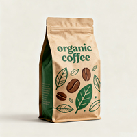 Sac à café à fond plat en papier kraft de qualité alimentaire avec valve et fermeture éclair, personnalisable, en promotion