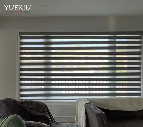 Dekorasi rumah pemadaman pintar tirai Zebra nirkabel listrik otomatis jendela lebar kustom untuk jendela bermotor