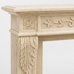 Traditional Marble <b>Fireplace</b> Mantel With Ornate Carving Super Cream Marfil Stone Indoor Wood Burning Hearth For Dining Room - Product Image 4