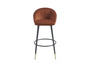 Elegante sgabello da <span class=keywords><strong>Bar</strong></span> in velluto arancione con robusta Base in metallo seduta fissa morbida tappezzeria per <span class=keywords><strong>Bar</strong></span> ad uso residenziale commerciale - Product Image 4