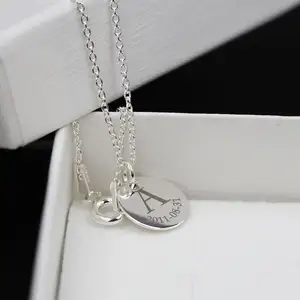 Hot Seller Simple Alloy Necklace Custom Engrave Round Disk Silver Color Charms Necklace