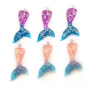 DIY Colored Glitter Sequin Artificial Resin Mermaid Tail Keychain Earring Pendant Necklace Charms Jewelry Making Accessories