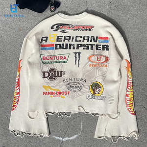 BENTURA Felpa Personalizzata Pesante Effetto Vissuto Taglio Boxy Lavaggio Acido Grafica Custom Maglietta Corta <span class=keywords><strong>Maniche</strong></span> <span class=keywords><strong>Lunghe</strong></span> Lavorazione Waffle - Product Image 1