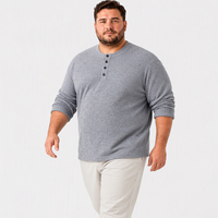 Kaos Rajut Henley Lengan Panjang Pria Kancing Depan Bergaris Sederhana Kasual Ukuran Besar dan Tinggi Plus Size Oversize Santai 6XL 7XL