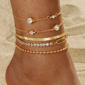 Nouvel ensemble de bijoux de cheville étanche pour femme, style bohème, avec chaîne dorée, motifs cœur, papillon, ananas et cristaux, pour la plage - Product Image 1