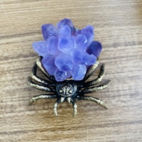 Figura de Araña de Cristal de Metal con Racimo de Amatista Natural, Adorno Creativo de Animal de Cristal para Decoración del Hogar y Escritorio, Festival
