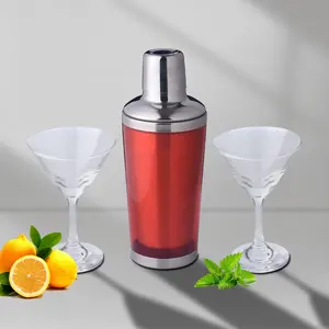 OUYADA pabrik langsung 400ml dinding ganda plastik Mini shaker koktail dengan 2 cangkir kaca