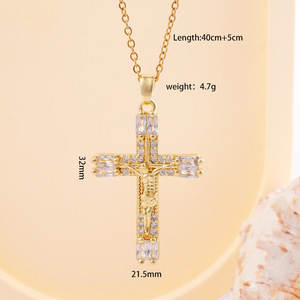 Collier croix rempli d'or bijoux en zircon cubique en acier inoxydable Christian Crucifix Faith Necklace Cross Women - Product Image 5