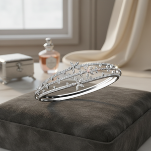 1.00TCW Real Round Diamond Unique Designer <b>Bangle</b> <b>Bracelet</b> in White Gold - Product Image 3