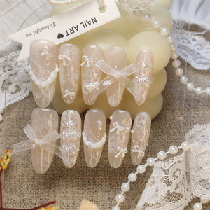 <span class=keywords><strong>Novia</strong></span> de lujo blanco hecho a mano cubierta completa <span class=keywords><strong>uñas</strong></span> postizas acrílico 3D <span class=keywords><strong>uñas</strong></span> artificiales <span class=keywords><strong>uñas</strong></span> a presión para niñas boda - Product Image 5