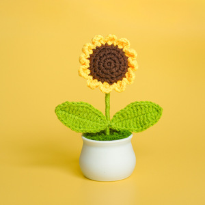 Sunflower Artificial Plant Handmade Crochet Potted Flower Modern Home Decor <b>Wedding</b> <b>Props</b> - Product Image 1