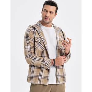 2025 chaquetas de franela de algodón para hombre, Sudadera con capucha informal a cuadros con botones y bolsillos, chaquetas ligeras de manga larga - Product Image 5