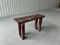 Table console en marbre naturel Rosso Levanto, base double en U creuse, table de luxe en marbre rouge pour entrée et couloir