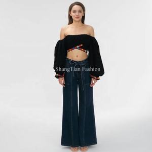 Nouveau pantalon en jean décontracté pour femme, coupe ample avec poches et ceinture, style vintage, grande taille, jambes larges - Product Image 3