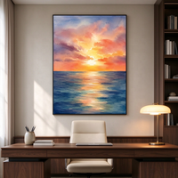 Grande Peinture Océanique Coucher de Soleil, Œuvre d'Art à l'Huile à l'Impasto Épais, Décoration Murale sur Toile Thème Plage et Côte, Décoration Moderne pour Entrée Paysage Marin au Coucher de Soleil