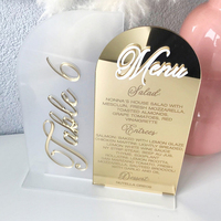 Numéros de table modernes et simples pour réception de mariage, en acrylique doré, demi-arche double, avec porte-menu blanc