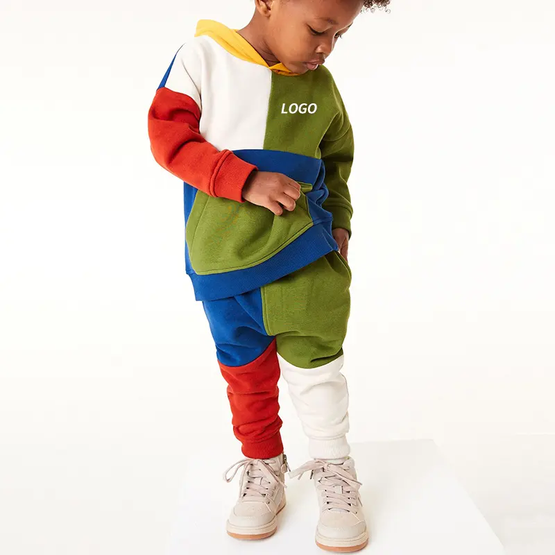 Kids Outfit Set Color Block Private Label hoodie and jogger set Baby Boys Sets Clothes Kids Fall Clothing