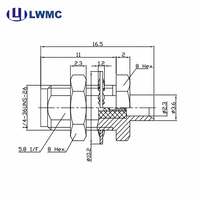 Connecteur RF plaqué or Ni/Au LWMC SMA femelle à montage sur panneau, à souder, pour câble 086, à 2 trous, à bride, 1.25 Max