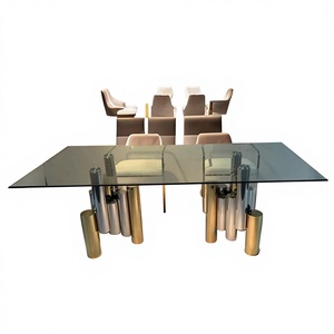 Modern Design Luxury Silver & Gold Touch Screen Dining Table With Stainless Steel Base Tempered Glass <b>for</b> Home or Hotels T56 Mod - Product Image 1