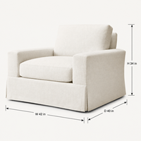 Fauteuil en lin crème avec housse, style moderne minimaliste, fauteuil d'appoint rembourré avec coussins pour salon, coin lecture