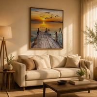 Kit de peinture par numéros personnalisé pour adultes, paysage de coucher de soleil sur quai en bois au bord du lac, peinture acrylique sur toile, décoration murale pour la maison