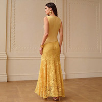 Robe de soirée sirène élégante jaune en dentelle sans manches pour femme, idéale pour mariage, fabrication sur mesure en petites séries, vente rapide en gros