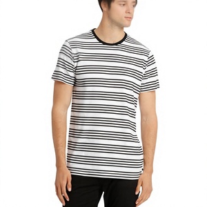 Wholesale Custom Knit Stripe T-Shirt Men Plus Size 100% Cotton Eco-Friendly Breathable Quick Dry Short Sleeve Front Logo Printed - Product Image 1