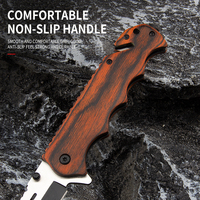 Couteau pliant à lame semi-noire avec verrouillage Liner Lock, manche en bois, couteau utilitaire EDC pour le camping, la survie et les activités de plein air
