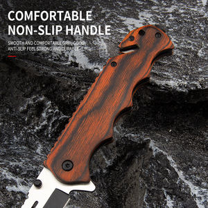 سكين جيب شبه أوتوماتيكي بشفرة من الفولاذ المقاوم للصدأ ومقبض خشبي للصيد والتخييم - سكين قابل للطي للبقاء على قيد الحياة في الهواء الطلق - Product Image 6