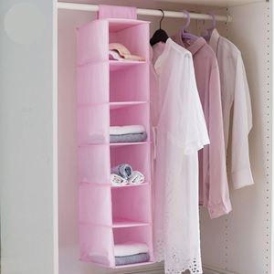Pink Foldable Hanging Closet Organizer 33x15x85cm Five-Layer Non-Woven Fabric Storage Rack for Clothes and Sundries - Product Image 1