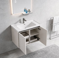 Meuble-lavabo carré moderne et élégant de style industriel en acier inoxydable 304 avec dessus en marbre et lavabo en céramique