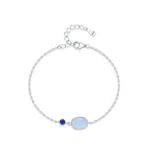 Pulsera de Cadena de Plata de Ley S925 con Circonita Azul Iridiscente para Mujer, Joyería Romántica para Uso Diario, Versión de Cobre Personalizable - Product Image 1