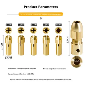 0.5-3mm Micro Four-Jaw Self-Tightening Brass Chuck 6pcs Small <strong>Hand</strong> Drill Woodworking Drill <strong>Bit</strong> <strong>Holder</strong> - Product Image 1