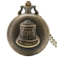 Montre de poche à quartz en chaîne de style steampunk vintage en bronze pleine chasseur, cadeau en métal ACDC Hells Bell