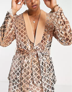 男性用シングルブレストプラスサイズスキニーパーティーダイヤモンドスパンコールブレザーシャイニングセットパンツ付き - Product Image 3