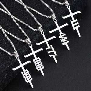 Kalung liontin salib nomor malaikat 111- 999, Kalung liontin salib angka malaikat baja tahan karat untuk pria anak laki-laki - Product Image 1