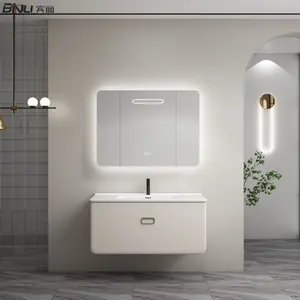 Factory Direct Commercial 100CM Wall Hanging Bathroom Vanities Modern LED Furniture Cabinet Vanity Set with Basin for Hand Wash
