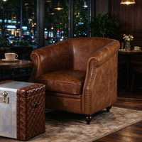 Fauteuil de luxe entièrement en cuir véritable marron, chic, fini à la main, pour salon, hôtel VIP, chambre d'or
