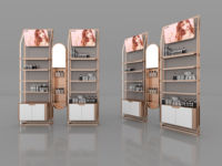 Vitrine de présentation cosmétique LED en verre pleine vue sur pied, écologique, avec étagères réglables pour soins de la peau et parfums haut de gamme
