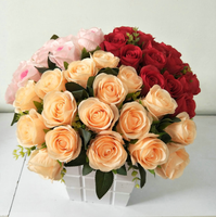 Bouquet de 18 têtes de roses artificielles en soie pour mariage et décoration intérieure