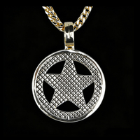 Pendentif Tête de Taureau Pentagramme Sertie de Diamants CZ Bleus et Blancs en Argent 925, Breloque Taureau Étoile Circulaire, Bijoux Hip Hop Rap pour Hommes