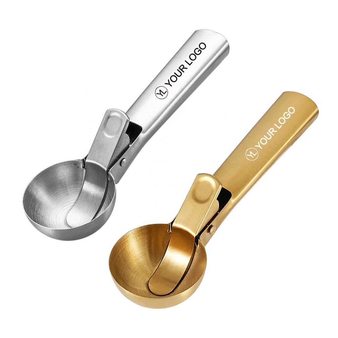 Gold Stainless Steel Ice Cream Scoop - Anti-Freeze, Multifunctional Kitchen Scoop For Ice Cream & Sorbet, Dishwasher Safe