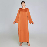 Robe abaya maxi élégante à manches longues en orange brûlé pour femme Tenue de soirée décontractée
