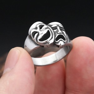 Anillo Masculino con Diseño de Máscara, Plata Tibetana, Caras de Comedia y Tragedia, Estilo Punk Rock Hip Hop, Joyería Casual, Tallas 7 8 9 10 11 12 13 - Product Image 4