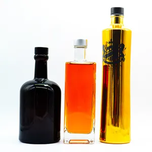 Super Flint de lujo forma cilindro tapa de corcho de Vodka Gin espíritu vacío claro de 500ml de vidrio de 1 litro botellas fabricante venta