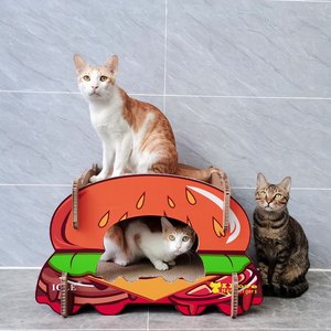 Rascador de gato de cartón corrugado con forma de hamburguesa de 1,5 kg duradero y cama con embalaje de caja de diseño divertido - Product Image 4