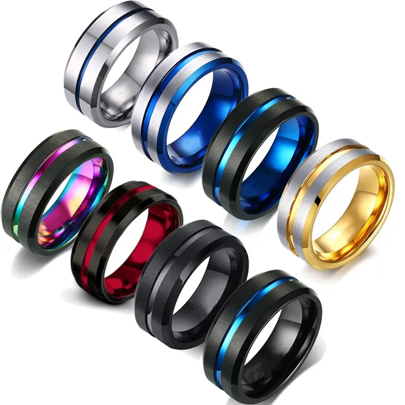 8mm Rainbow Line Mens Wedding Band ring Engagement Men Tungsten Carbide Black Rainbow Titanium Rings