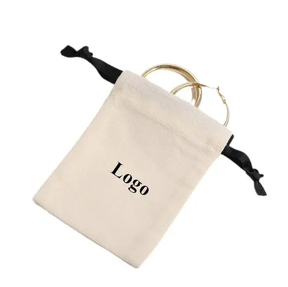 Sacchetto con coulisse in tela di cotone medio Beige 8*10 cm sacchetti per imballaggio gioielli regalo