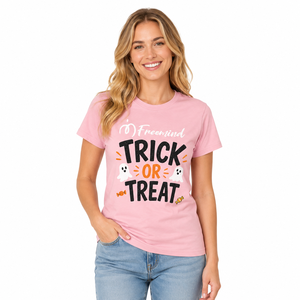 Camiseta gráfica Freemind Trick Or Treat Halloween, camiseta informal de algodón con cuello redondo y manga corta, color morado, unisex - Product Image 1