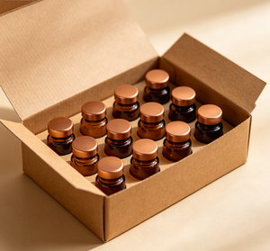 Flacons en verre ambré transparent à double teinte de 5 ml avec bouchons à sertir en alliage or-argent, boîte avec insert en papier kraft pour échantillons de sérum de soin de la peau - Product Image 1